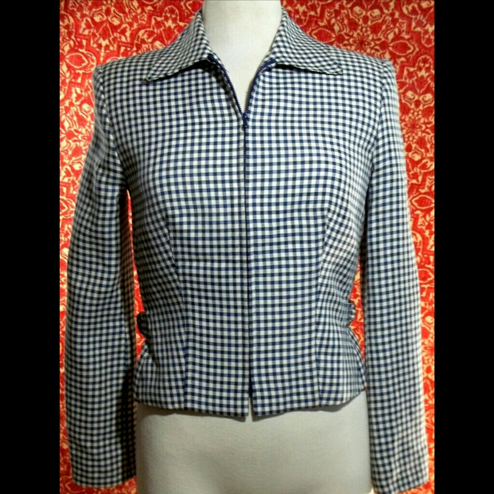 GEORGIOU Navy check VINTAGE 80s zip front jacket 2💥🕙